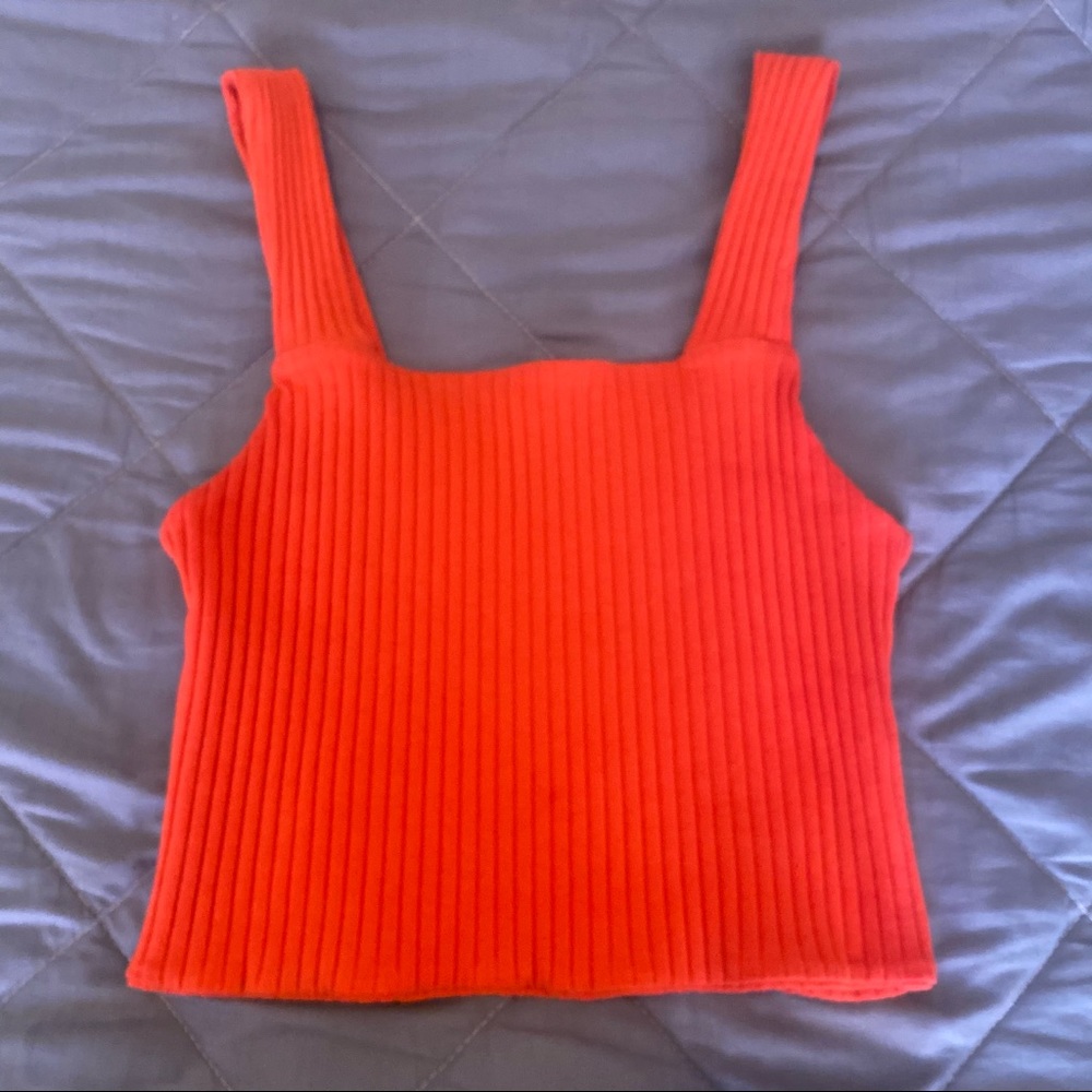 American Eagle Outfitters square neckline red ribbed tank top sz. m